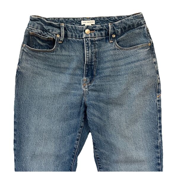 Good American Women’s Straight Jeans High Rise Sz 8 Inseam 27 Blue Stretch Denim - Picture 3 of 12
